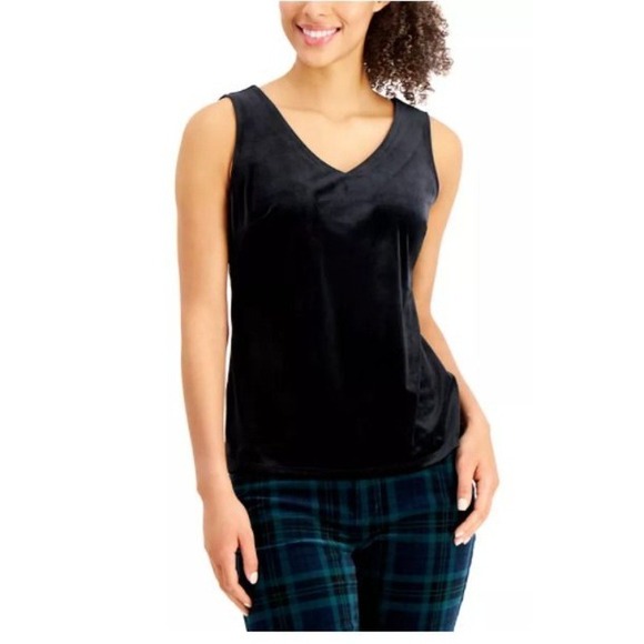 Women's Velvet V-Neck Tank Top Charter Club Black Size M New With Tags - Picture 4 of 11